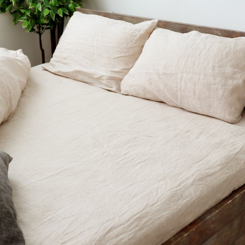 リネン ボックスシーツ シングル｜フランス産の先染め麻100％